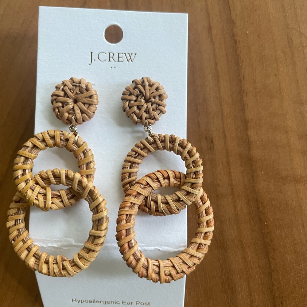 J. Crew Brown and Tan Woven Double Hoop Earrings
